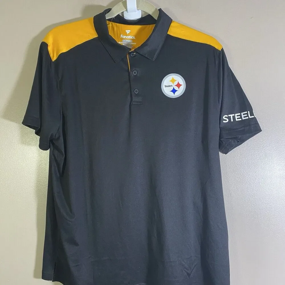 Men’s Pittsburgh Steelers Black Yellow Polo Shirt Mens 2XL Fanatics
